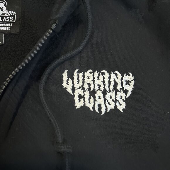 Vintage Lurking Class Full Zip Hoodie Men XL Flames + Skulls Black White - Picture 8 of 12